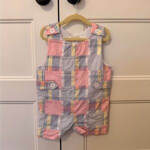 The Beaufort Bonnet Company Pink and Blue Patchwork Jon Jon Romper